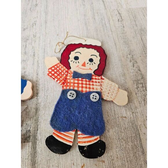 Wooden raggedy Ann Andy ornament Xmas vintage tree felt - Picture 2 of 10